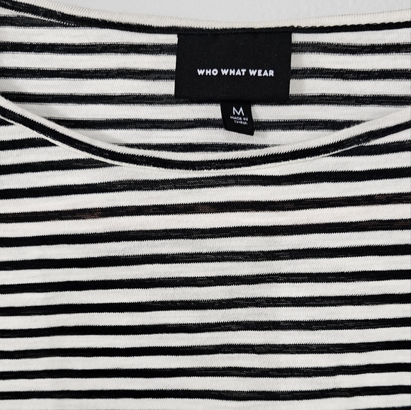 Who What Wear Black and White Puff Fitted 3/4 Sleeve T-Shirt - Picture 2 of 4